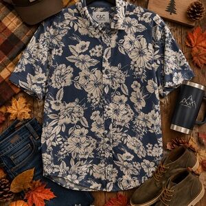 C&C California Blue and White Floral Camp Shirt